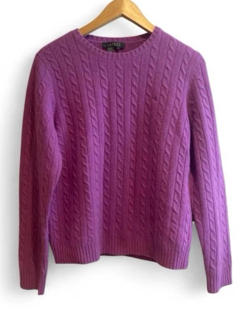 Lauren Ralph Lauren Purple Merino Wool and Rabbit Hair Cable Knit Sweater Size L